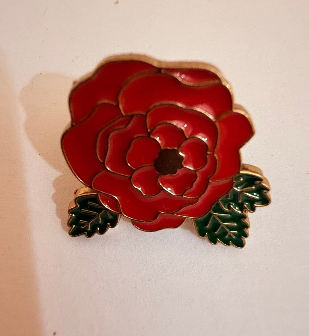 Vintage Red Rose Enamel Gold Tone Lapel Pin